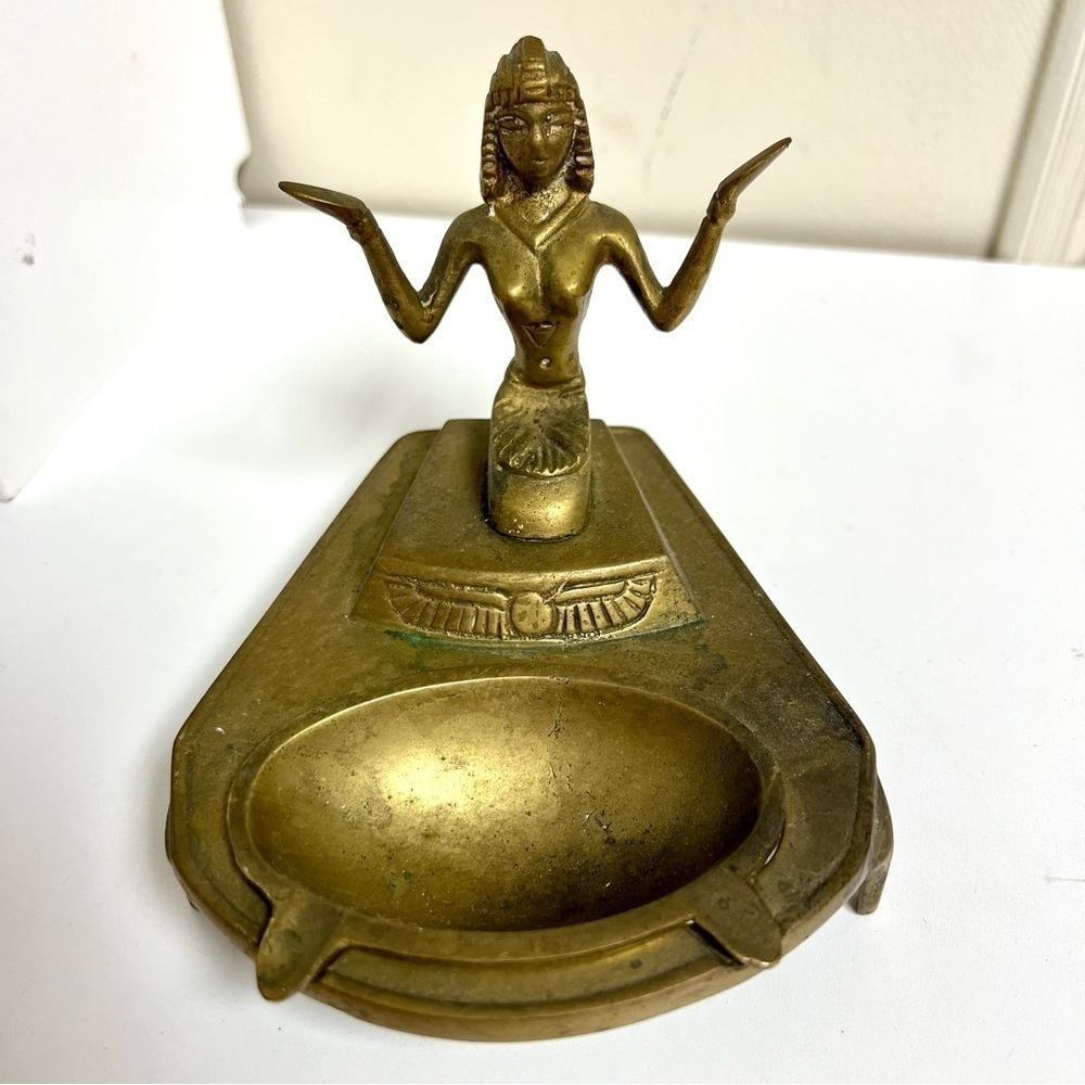 Vintage Cast Brass Egyptian-Themed Ashtray incense burner unique RARE